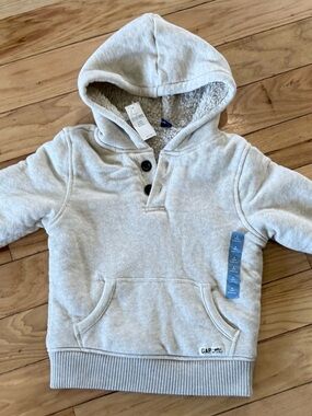 GAP Sherpa-Lined Hooded Pullover in Oatmeal